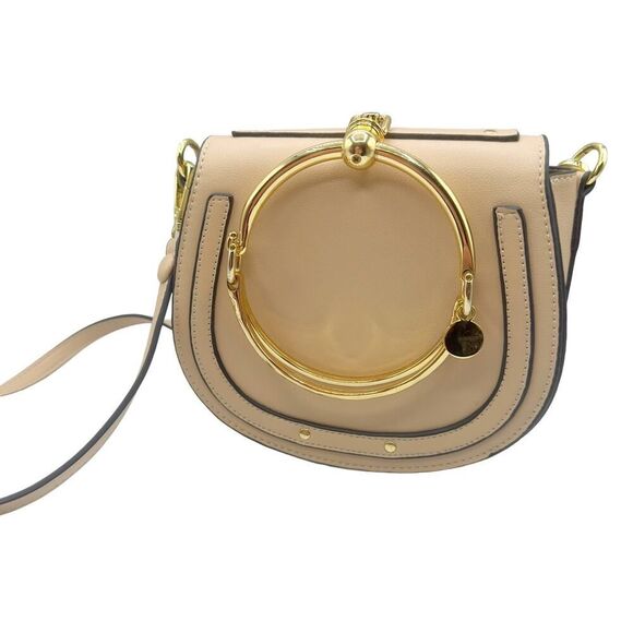 Chloe Style Crossbody Ring Bag-Beige Vegan Leather Gold Hardware - Picture 7 of 16
